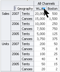 Ascending and descending sorting icons in pivot table