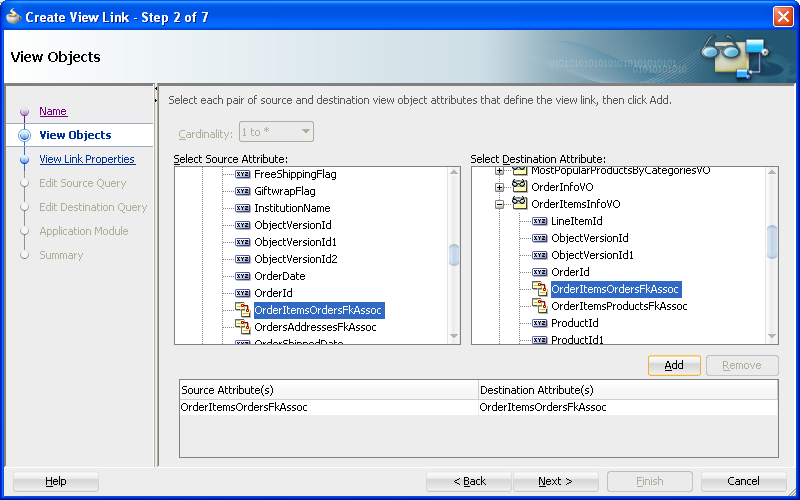 Step 2 of the Create View Link wizard