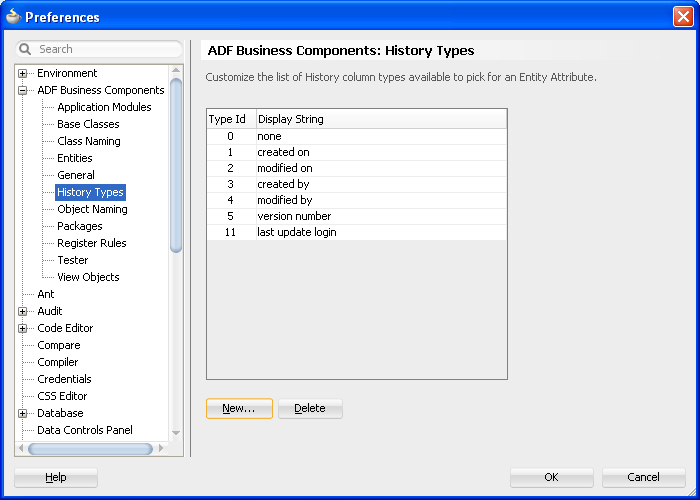 Image of history types in the Preferences dialog