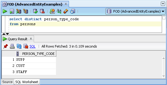 Image of using SQL Worksheet to find column values
