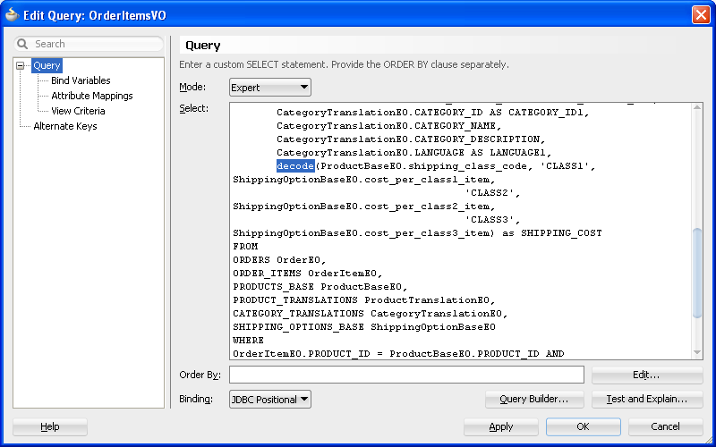 Edit Query dialog