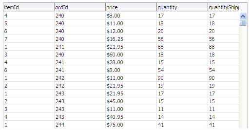 Query results table