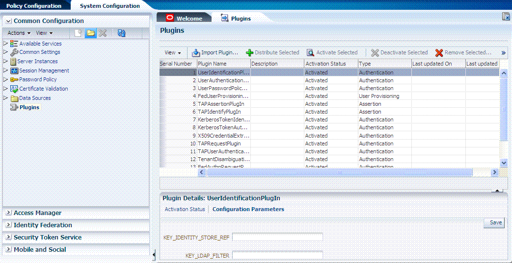 Plug-ins Node, Common Configuration, Plugins Page