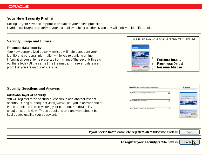 The registration information page is shown.
