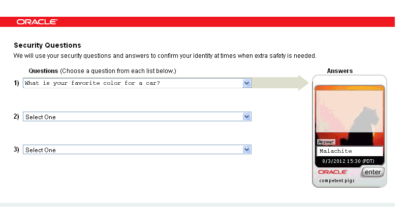 The Security Questions page is shown.
