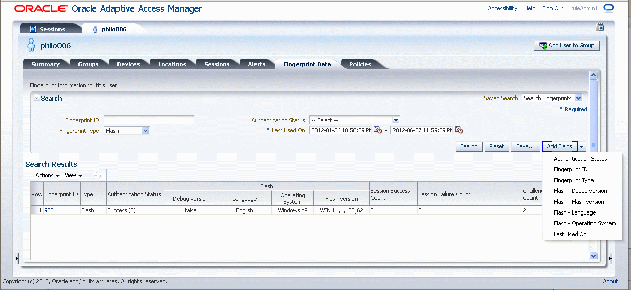 Add Fields for Flash Fingerprint Search are shown.