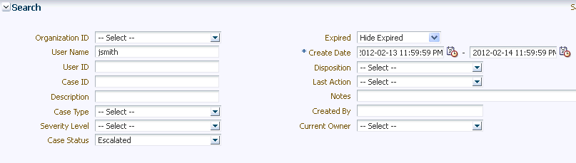 Search selections are shown.