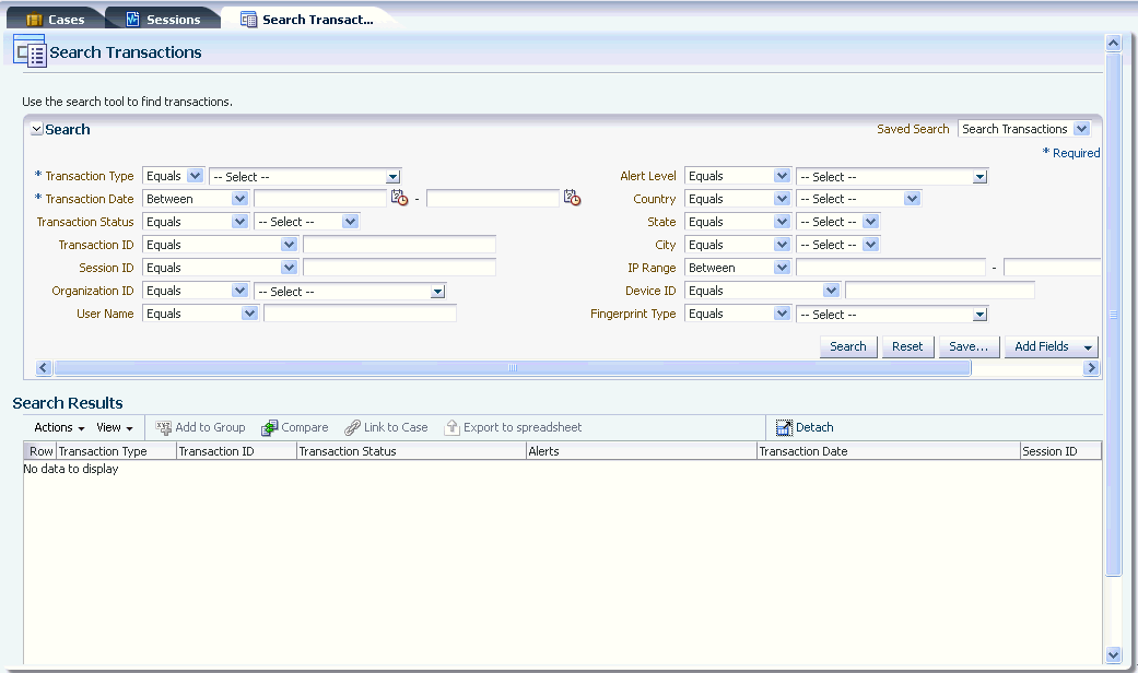 The Transaction Search page is shown.