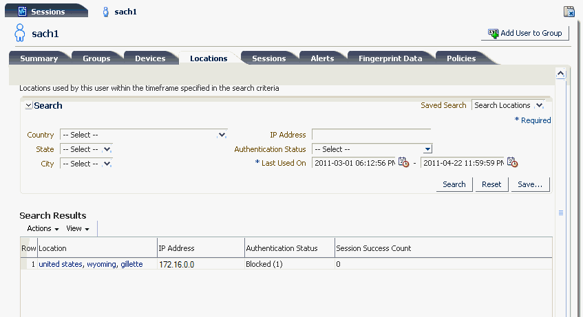User Details Locations tab is shown.