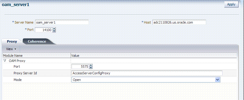 OAM Server Registration Page with Proxy Tab OAM Server Registration Page with Proxy Tab