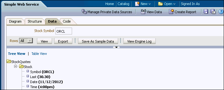 Data returned from stock quote example