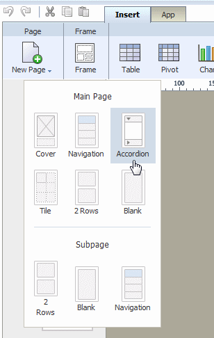 Selecting Accordion page type Selecting Accordion page type