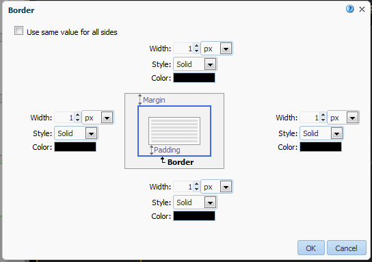 Set Border dialog Set Border dialog