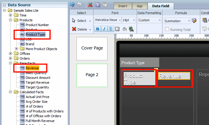 Inserting data fields to the Frame Inserting data fields to the Frame
