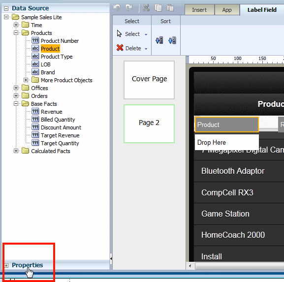 Properties pane Properties pane