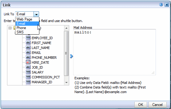 Link dialog choosing Link to Type Link dialog choosing Link to Type