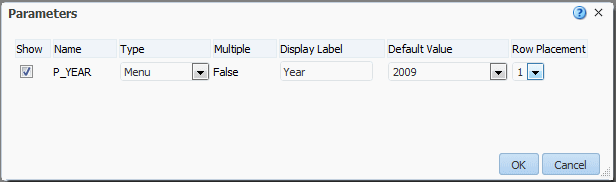Parameter settings dialog Parameter settings dialog