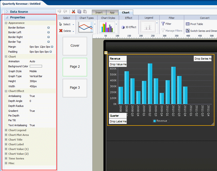 Example of the properties pane