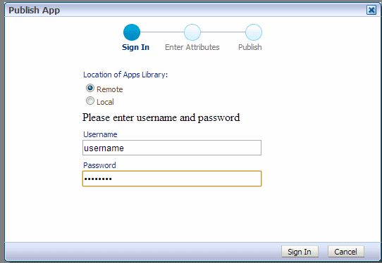 The Publish App dialog