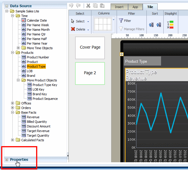 Clicking the Properties pane Clicking the Properties pane