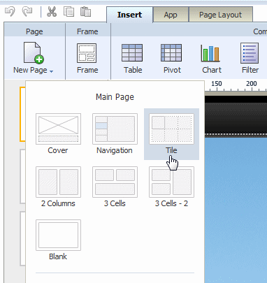 Choosing Tile from the New Page menu Choosing Tile from the New Page menu