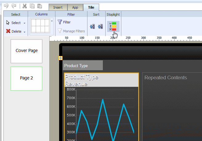 Selecting the Stoplight command from the Tile toolbar Selecting the Stoplight command from the Tile toolbar