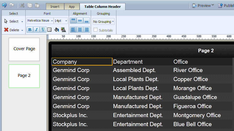 Selecting the table column header Selecting the table column header