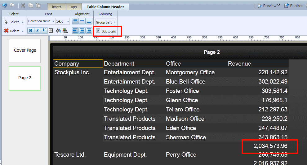 Adding subtotals Adding subtotals