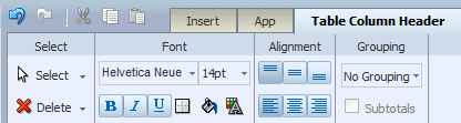 Table Column Header toolbar Table Column Header toolbar