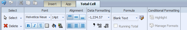 Table Total Cell toolbar Table Total Cell toolbar