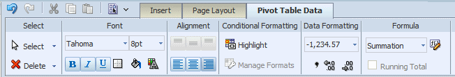 Pivot table data toolbar