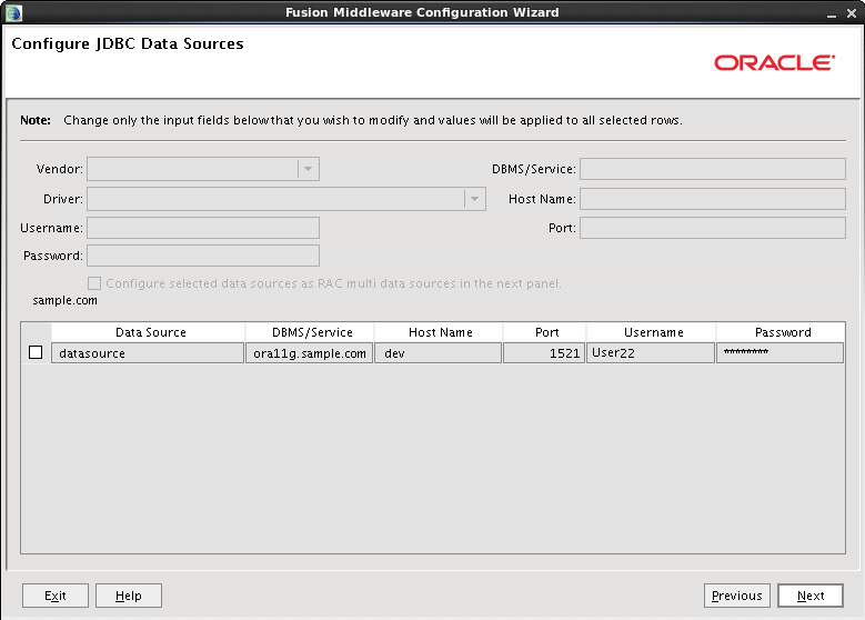 Configure JDBC Sources screen Configure JDBC Sources screen