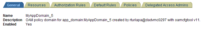 Sample OAMCfgTool Policy Domain General tab Sample OAMCfgTool Policy Domain General tab