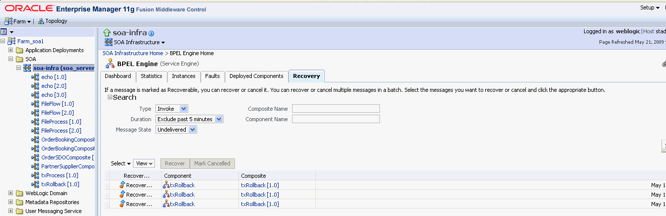 Enterprise Manager BPEL Engine Recovery Enterprise Manager BPEL Engine Recovery