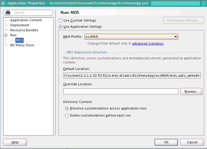 Setting Application Properties Run MDS MAR Profile Setting Application Properties Run MDS MAR Profile