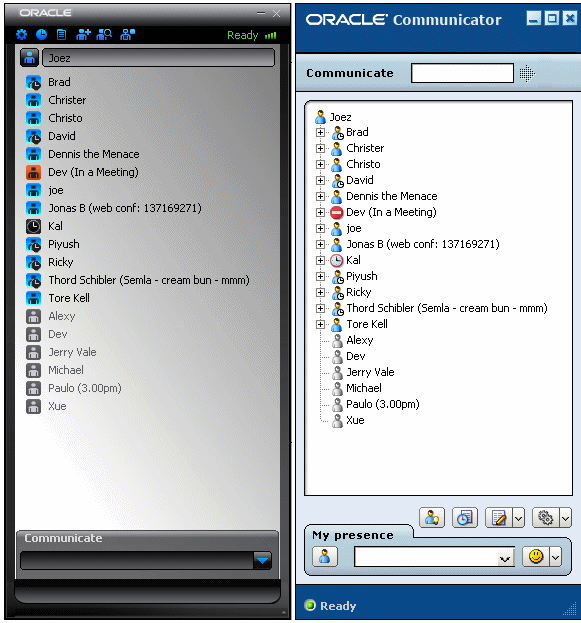 Oracle Communicator Main window Oracle Communicator Main window