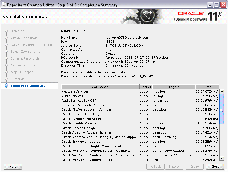 rcu repository creation complete screen rcu repository creation complete screen