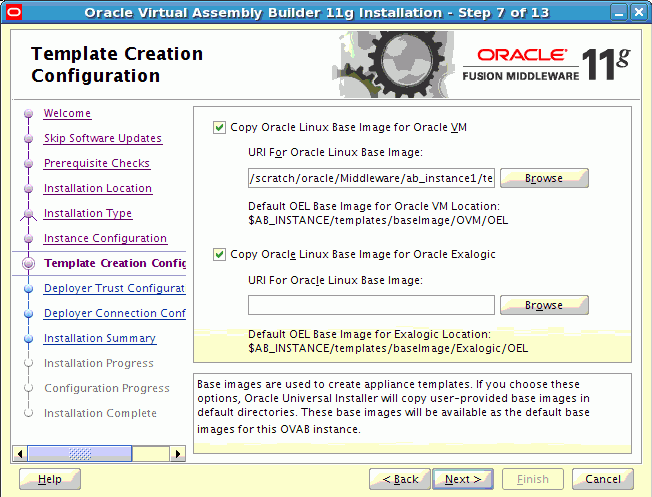 Template Creation Configuration page Template Creation Configuration page