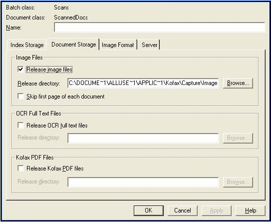 Document Storage Tab window Document Storage Tab window