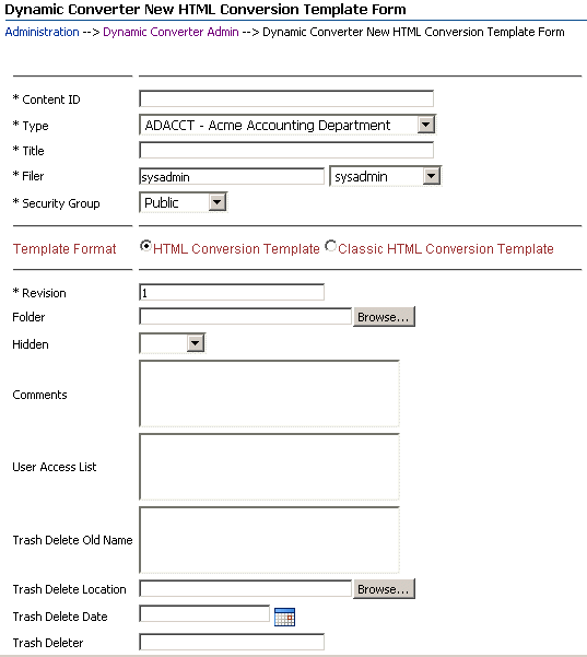 New HTML Conversion Template Form New HTML Conversion Template Form