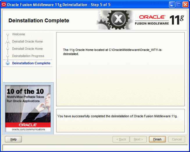 Deinstallation Complete screen Deinstallation Complete screen