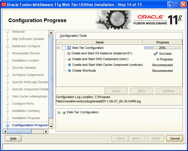 Configuration Progress screen Configuration Progress screen