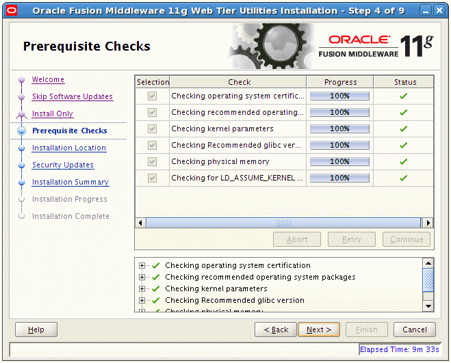 Prerequisite Checks screen Prerequisite Checks screen