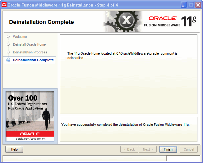 Deinstallation Complete screen Deinstallation Complete screen