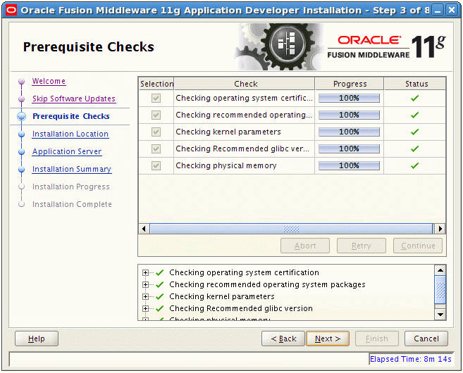 Prerequisite Checks screen Prerequisite Checks screen