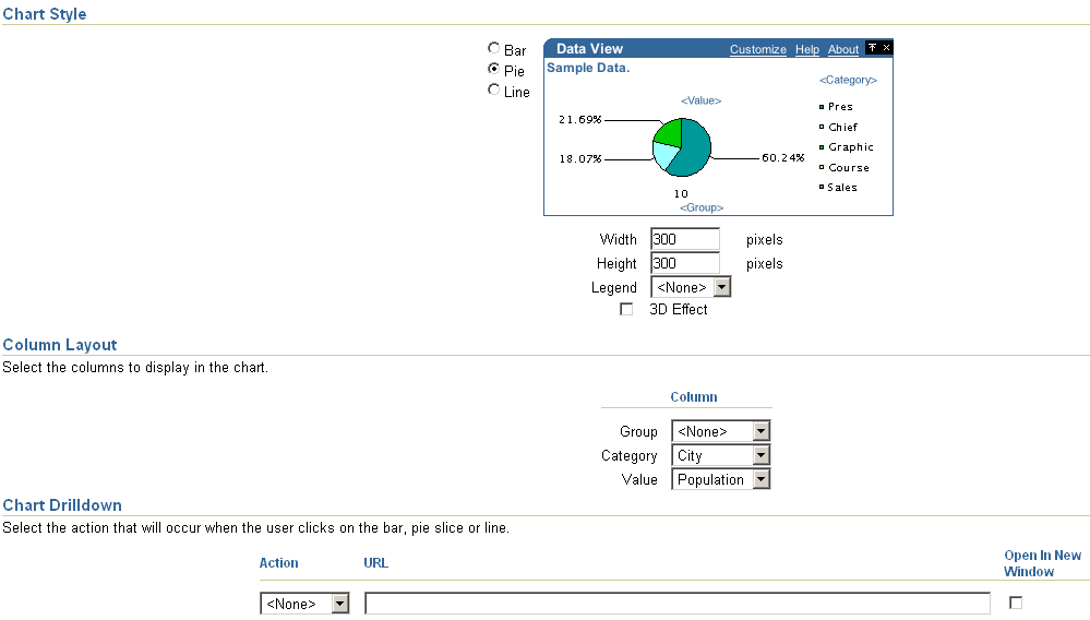 Shows Layout tab for Pie Chart style. Shows Layout tab for Pie Chart style.