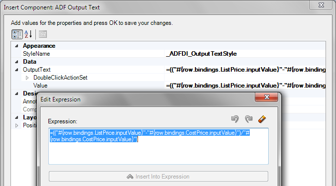 Dialog showing a EL expression for calculation