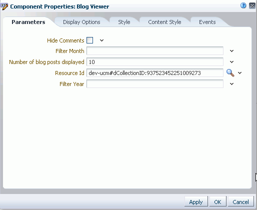 Components Properties Dialog of a Blog Task Flow Components Properties Dialog of a Blog Task Flow