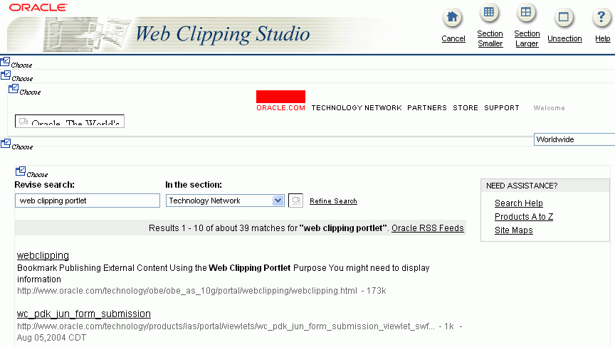 Choose link on an OTN page in Web Clipping Studio Choose link on an OTN page in Web Clipping Studio