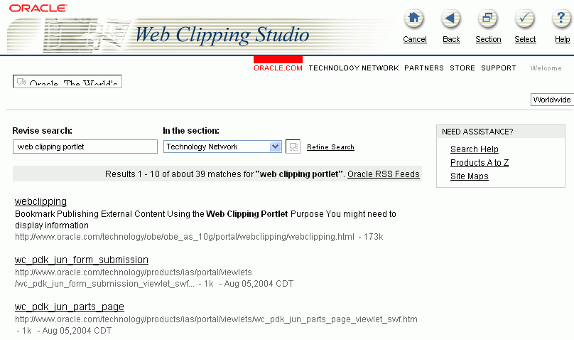 OTN search results in Web Clipping Studio OTN search results in Web Clipping Studio